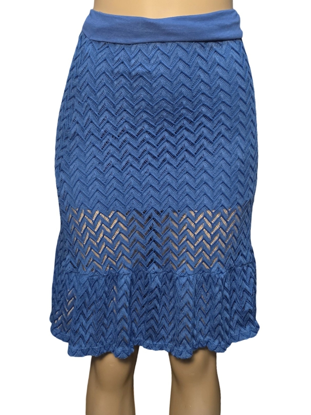 Beautees Blue Chevron Lace Midi Skirt Mermaid Hem Fairy Boho Cottagecore S